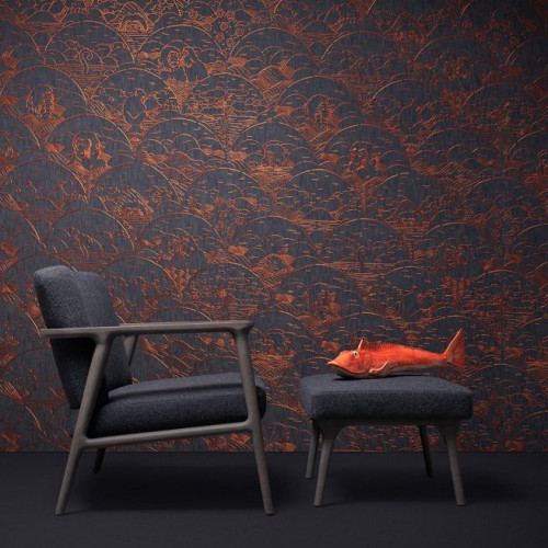 Moooi Wallcovering Tokyo Blue - Indigo Macaque MO3001 Ivory